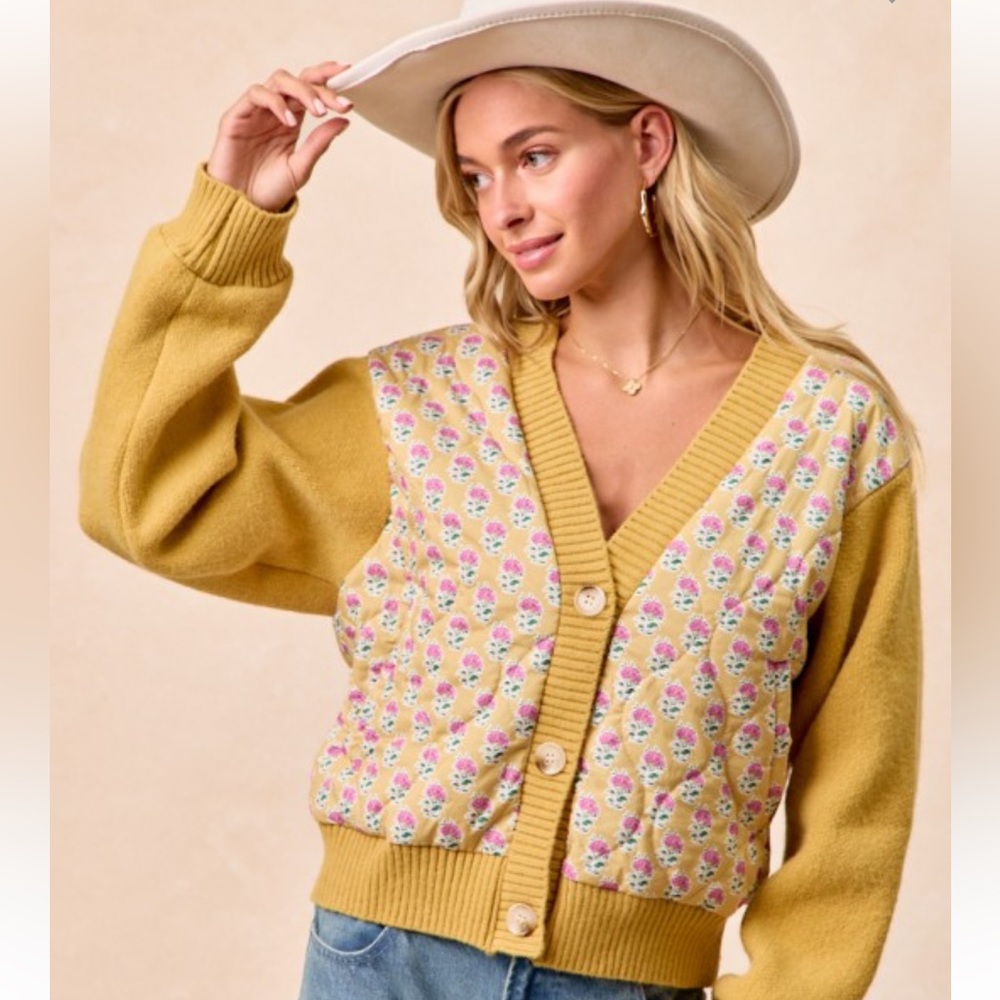 B3 BIBi new quilted floral button jacket cardigan small medium large xl nwt